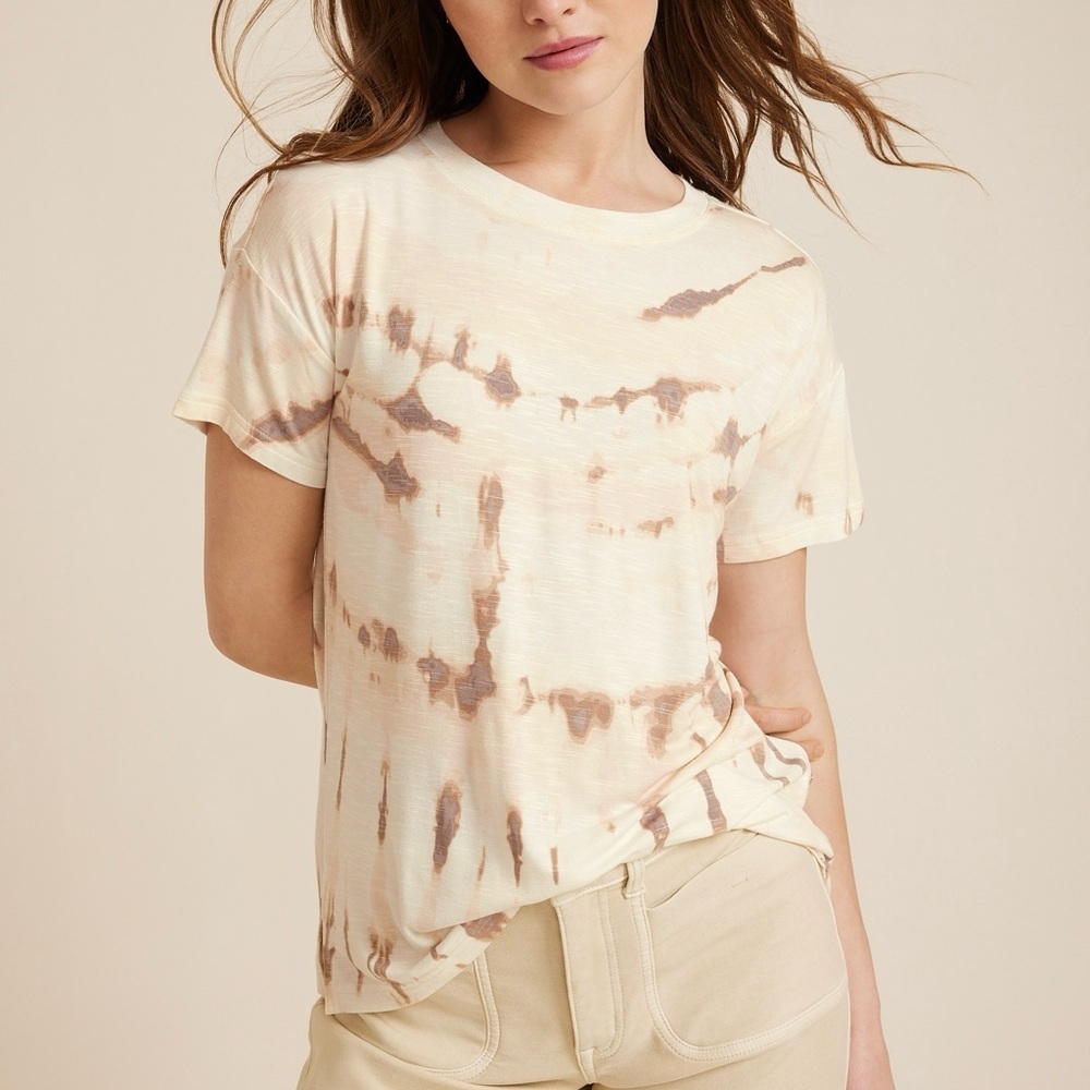 Maurices 24/7 Dawson Tie Dye Tee Cream Brown Pink Short Sleeve Small Women’s